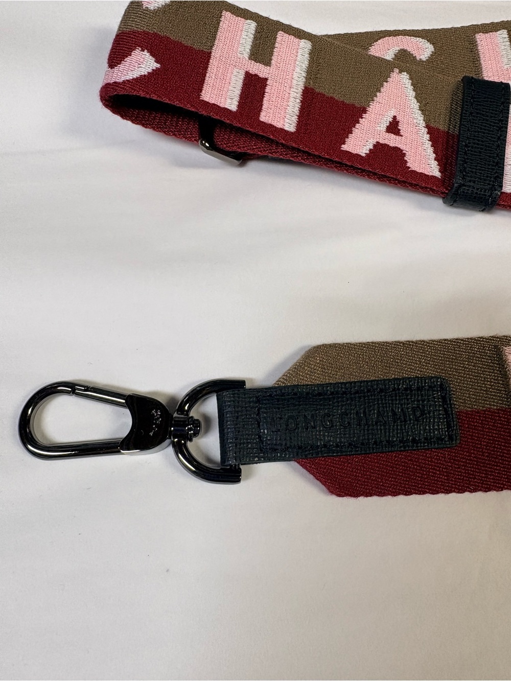 LONGCHAMP Shadow Logo Canvas Guitar Shoulder Strap Pink Multi - Picture 4 of 4